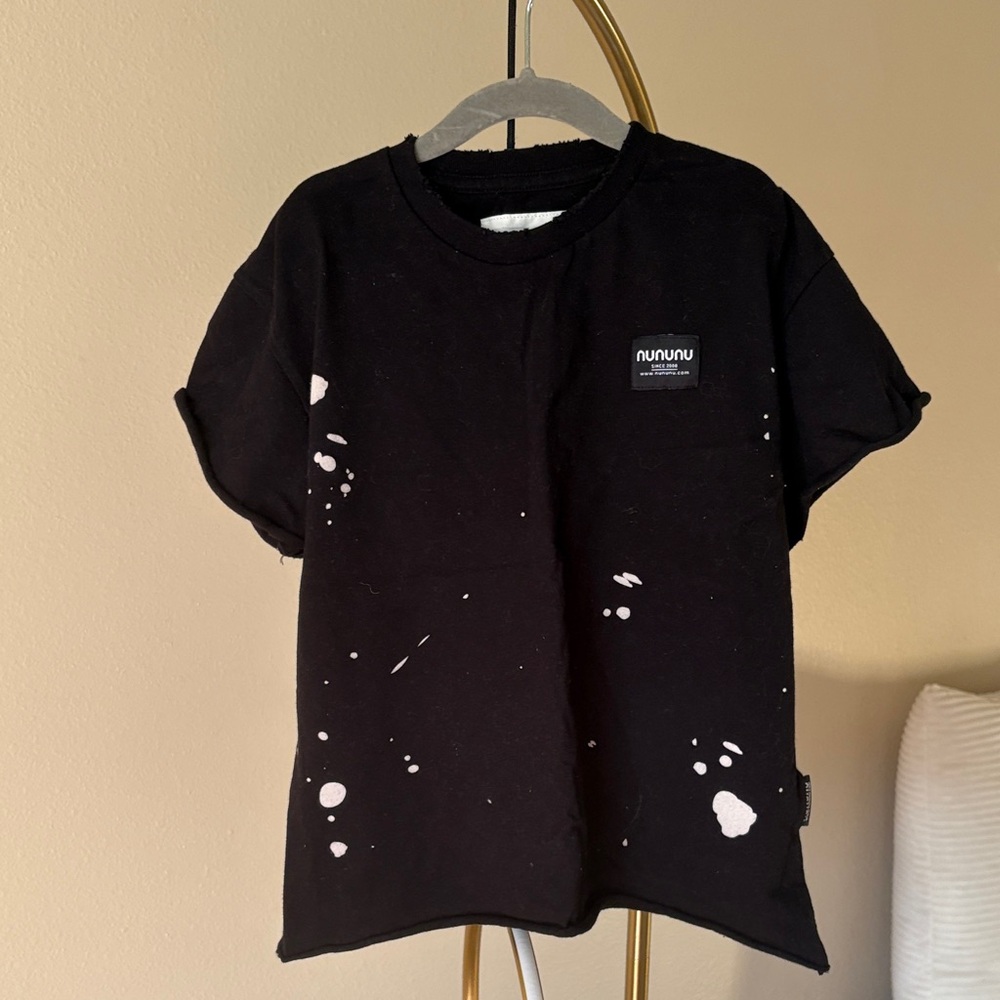 nununu Black Tee with White Paint-Splatter